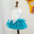 Fashion Sweet Puppy Dog Blingbling Princess Skirt Pet Dog Lace Cake Camisole Tutu Dress B-Blue S
