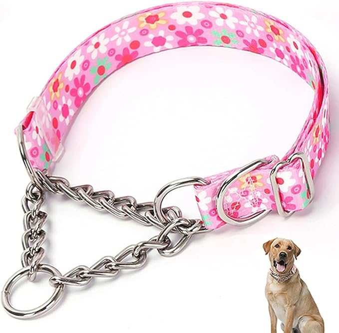Dog Choker Collar for Large Dogs，Martingale Collar for Dogs,Slip Collar for Dogs,Training Heavy Duty No Pull Escape Proof Dog Dog Collar for Medium Large Pet Boy Male Dogs,Pink Floral XL