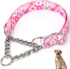Dog Choker Collar for Large Dogs，Martingale Collar for Dogs,Slip Collar for Dogs,Training Heavy Duty No Pull Escape Proof Dog Dog Collar for Medium Large Pet Boy Male Dogs,Pink Floral XL