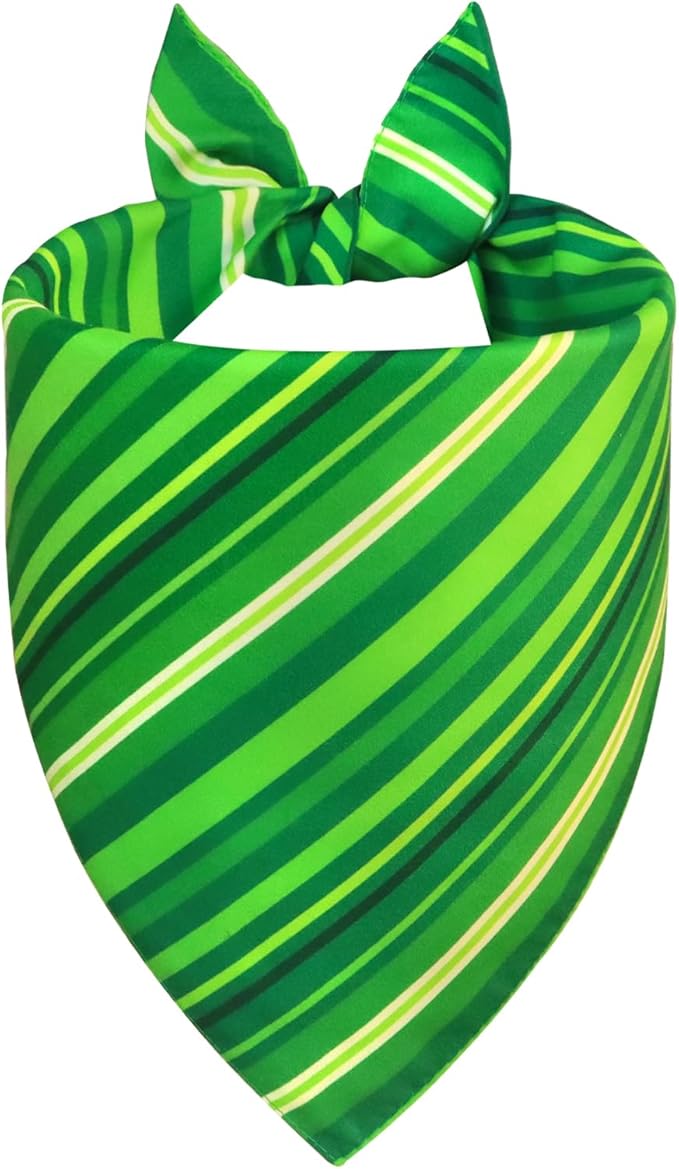 St. Patrick’s Day Dog Bandana for Small Medium Dogs - Reversible Lucky Green Shamrock Clover & Stripes Scarf, Cute Pet Accessory for Irish Gift