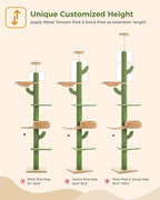 PEQULTI Floor to Ceiling Cat Tree Adjustable Height (87"-100"), 5 Levels Cactus Cat Tower with Perch&Replaceable Hammock, 4.1" Super Robust Cat Scratcher, Green