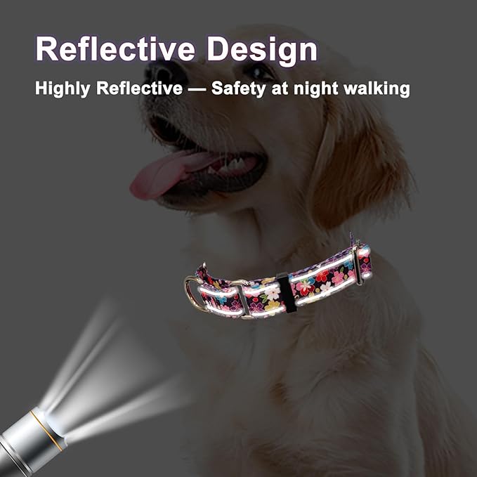 Reflective Martingale Collar for Dogs with Buckle Pretty Fancy Female Floral Dog Collars (Japanese Blossoms, XSmall)