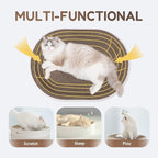 Extra Large Oval Cat Scratcher Lounge Bed - Heavy Duty Double-Sided Cardboard Scratching Pad, Modern White Cat Furniture & Sofa for Large Indoor Cats