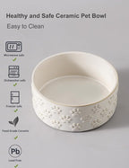 UBEE Ceramic Dog Bowl Set of 2, Dog Food Bowl Dish, Pet Food Water Dish Feeding for Small and Meidum Dogs and Large Cat, White, Paw Pattern, 6.1 in-Medium