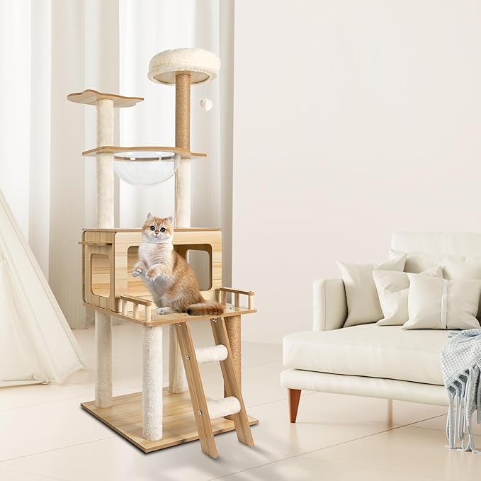 Cat Tree Tower for Indoor Cats 5-Tier Cat Tower Scratching Post Cat Climbing Frame with Climbing Steps and Swing Ball Pet Condo Cat Cage (53 * 53 * 28(cm))
