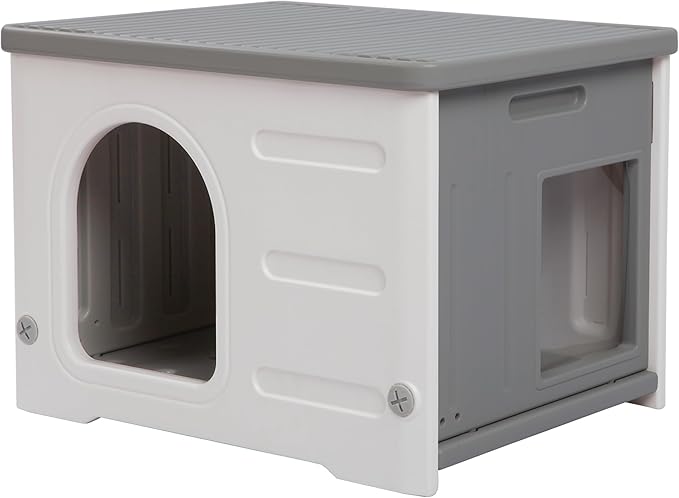 Hicaptain Cat Houses for Indoor Cats with Escape Door Plastic Outdoor Cat House Puppy Feral Cat Shelter for Small Medium Pets-Grey