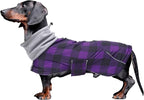 Dachshund Coats Waterproof Suitable for Dachshunds Sausage Weiner Dog Winter Coat Padded Fleece Puppy Snowsuit with Adjustable Bands Reflective Stripe - Plaid Purple - S