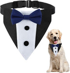 Dog Tuxedo Collar, Tux Suit Dog Wedding Outfit Bandana with Bow Tie Collars for Small Medium Large Pet Dogs, Blue M