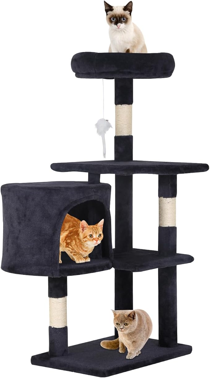 Cat Tree 36 Inch Cat Tower for Indoor Cats with Scratching Post,Padded Perch,Hanging Toys for Kittens & Adult Cats,Beige (Dark Gray)