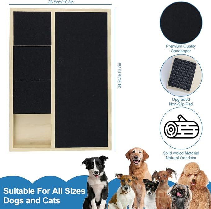 Dog Nail Scratch Pad with Treat Box, Jaxbo Durable Portable Dog Scratch Filing Pad for All Dogs, Wooden Cat Nail Scraper Board for Indoor/Outdoor Training
