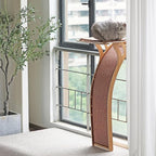 JKXJKX 47" Floor Standing Cat Window Perch with Curved Scratching Ramp, 80 Lbs Heavy Duty Window Bed Seat with Suction Cups, Climbing Tree Furniture for Indoor Cats Bird Watching