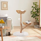 unipaws Wood Cat Tree Tower for Large Cats 20lbs, Updated Enlarge 24" Base with Dual Woven Baskets, 41" H Cat Activity Tree with Plush Cushions and Scratching Post