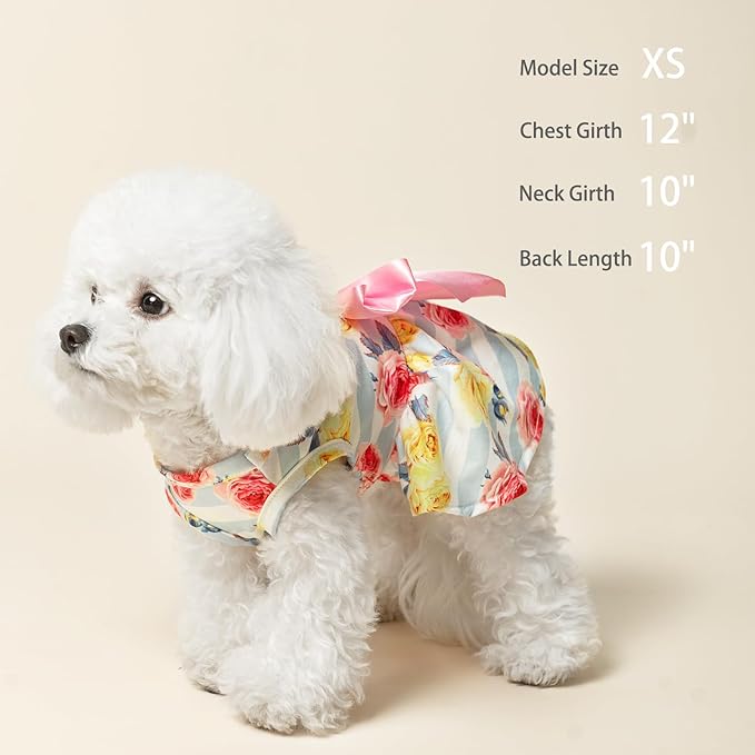 PUPTECK Floral Dog Dress for Spring Outfit Puppy Cute Small Dogs Clothes,Stripe,XS