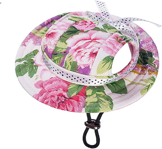 Round Brim Princess Hat Visor Hat Pet Dog Mesh Porous Sun Hat with Ear Holes for Small, Extra Small Dog Teddy, Pug, Chihuahua, Shih Tzu, Yorkshire Terriers, Papillon Flower M