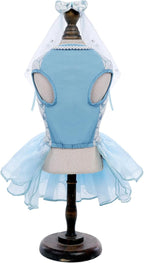 ASENKU Dog Dress, Dog Wedding Dress, Pet Lace Princess Dress with Bows for Wedding Birthday Party, Puppy Formal Apparel with Pearl Necklace for Small Medium Dogs (Blue, Medium)