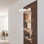 Door Hanging Cat Tree, 4 Tier Vertical Cats Climbing Frame, Door Mounted Cat Tree Tower with Plush Ball, Wooden Cats Climbing Rack for Stair, Foyer, Living Room, Bedroom, Pet Shop