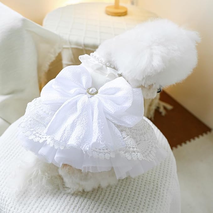 Furbabycare® Elegant Sweet Fashion Puppy Dog Blingbling Princess Skirt Pet Dog Lace Cake Camisole Tutu Dress F-White-2 X-Small