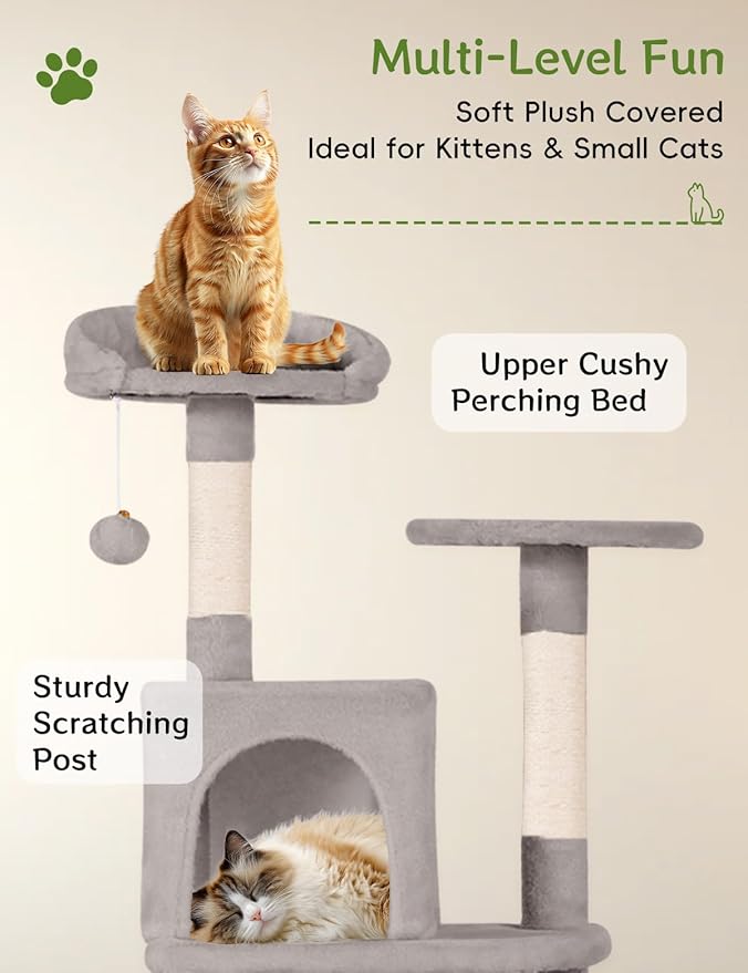 68-Inch Cat Tree Tower for Large Cats, Climbing Tower for Indoor Adult Cats,Activity Center,5 Scratching Posts, 2 Perches, 2 Caves, Hammock (Light Gray)