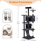 Cat Tree 69.3 inches Cat Tower for Indoor Cats Cat House with Replaceable and Removable Dangling Ball Cat Trees and Towers with Funny Toys, Dark Gray