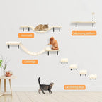 Wall-Mounted Cat Climber Set with Climbing Shelves, Perches, Bridge,Hammock,Scratching Board & Ball - 7 Pcs Wood Indoor Cat Furniture for Kittens Play (Grey)