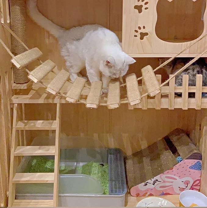 Cat Climbing Frame Bridge Cat Ladder Sisal Rope Cat Tree Tower Use for Cage Pet Furniture Toys ﻿ (Wood, 20in, 1)