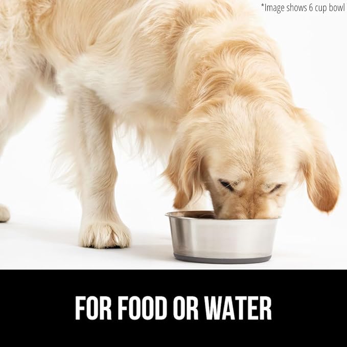 GORILLA GRIP Dog Bowl, Holds 6 Cups (48 fl oz), Food Grade 304 Stainless Steel Food and Water Bowl for Feeding Dogs and Cats, BPA Free Rubber Base, Easy Clean, Dishwasher Safe, Rust Resistant, Gray