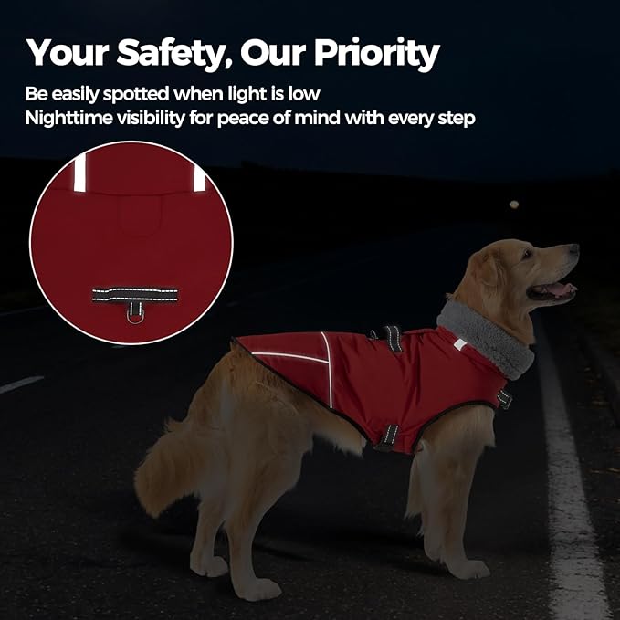 Mihachi Dog Coat for Small Dogs, Warm Dog Winter Coat Waterproof Dogs Jacket with Harness Built in Reflective Pet Fleece Vest, Puppy Cold Weather Coats Turtleneck & Windproof Dogs Snowsuit, Red S