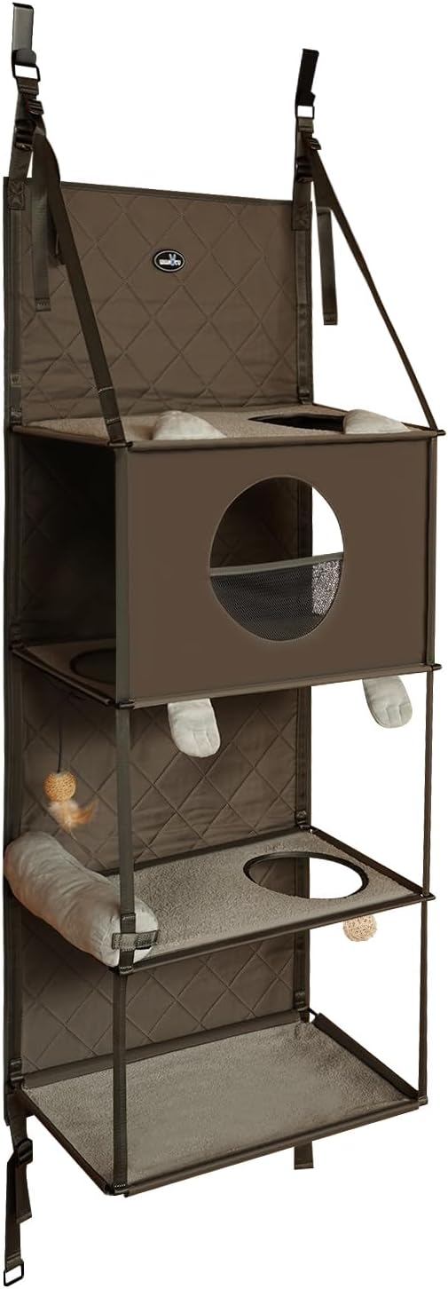 Hanging Cat Tree Condo, 4-Tier Door Mounted Cat Hammock with 4 Hooks, Oxford Fabric Collapsible Hanging Cat Tree Tower, for Home, Cafe, Bar, Pet Store, Pet Boarding