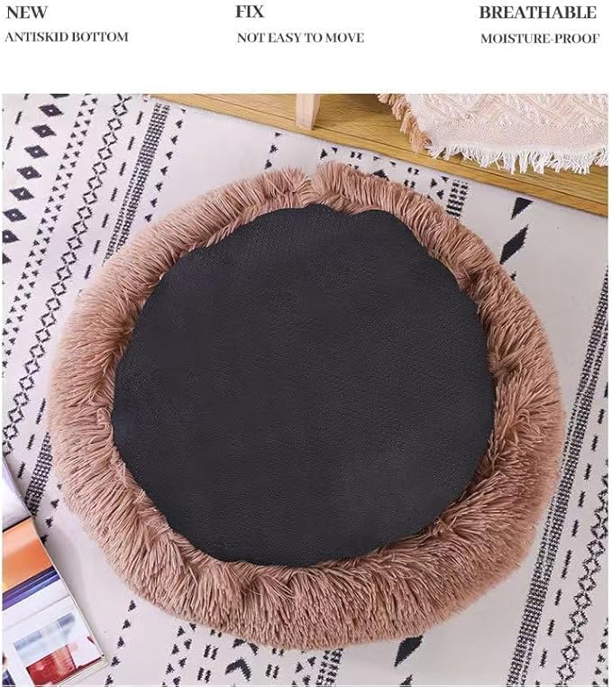 Cat Bed Round Fluffy Hooded Cat Bed Cave, Anti-Anxiety Cave Bed with Hooded Blanket, Cozy Cuddler Luxury Puppy Pet Bed, Anti-Slip Bottom and Machine Washable (Brown, Medium)
