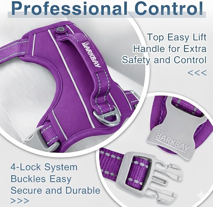 BARKBAY Dog Harness No Pull Oxford with ID Tag Pocket - Heavy Duty, Reflective, Easy Control for Large Dogs(Purple Oxford,XS)
