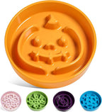 LE TAUCI Ceramic Puzzle Feeder Elevated 3 Cup with Wood Stand for Small Medium Dog & Puppy, Fast Eater Raised Dish Pumpkin Orange