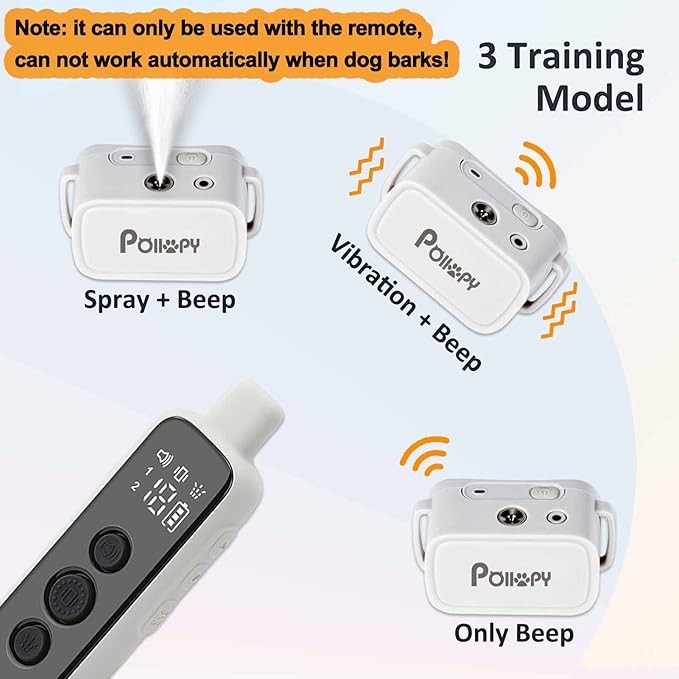Citronella Dog Training Collar with Remote & 2 Receivers【Can't Work Automatically】,3 Modes Harmless Spray/Vibration/Beep, Humane Citronella Dog Collar,1000ft Range No Shock Rechargeable Spray Collar