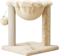 WEEWAY 14 Inch Space-Saving Cat Tree with Hammock Bed, Sisal-Covered Scratching Post, Hanging Ball Toy, Big Base, and Easy Installation, for Indoor Kittens, Beige