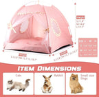 Pawstrip Dog Tent Indoor Cat House Pink Puppy Bed Portable Pet Teepe Princess Dog Camping Tent Outdoor Kitten Houses Cute Bunny Nest Girl Kitty Cave, Small (13.8" x 13.8" x 11.8")