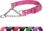 Martingale Collar for Dogs No-Pull Adjustable Training Collar with Stainless Steel Chain - Genuine Leather Anti-Slip Design for Small,Medium,Large Breed Dogs - Pink (L)