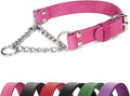 Martingale Collar for Dogs No-Pull Adjustable Training Collar with Stainless Steel Chain - Genuine Leather Anti-Slip Design for Small,Medium,Large Breed Dogs - Pink (S)