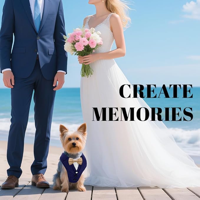 AVERYDAY XS Pet Tuxedo Harness, Wedding Costume Outfit for Small Dogs, Slim Cats and Tiny Pets with 9.1" Neck, 14.2-18.9" Chest, 9" Max Head Girth, Formal Suit Costume for Mini Breeds