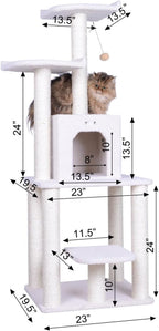 Maykoosh Cat Tree 28x27x62-5 Level Condo with Perches - Ivory Faux Fur
