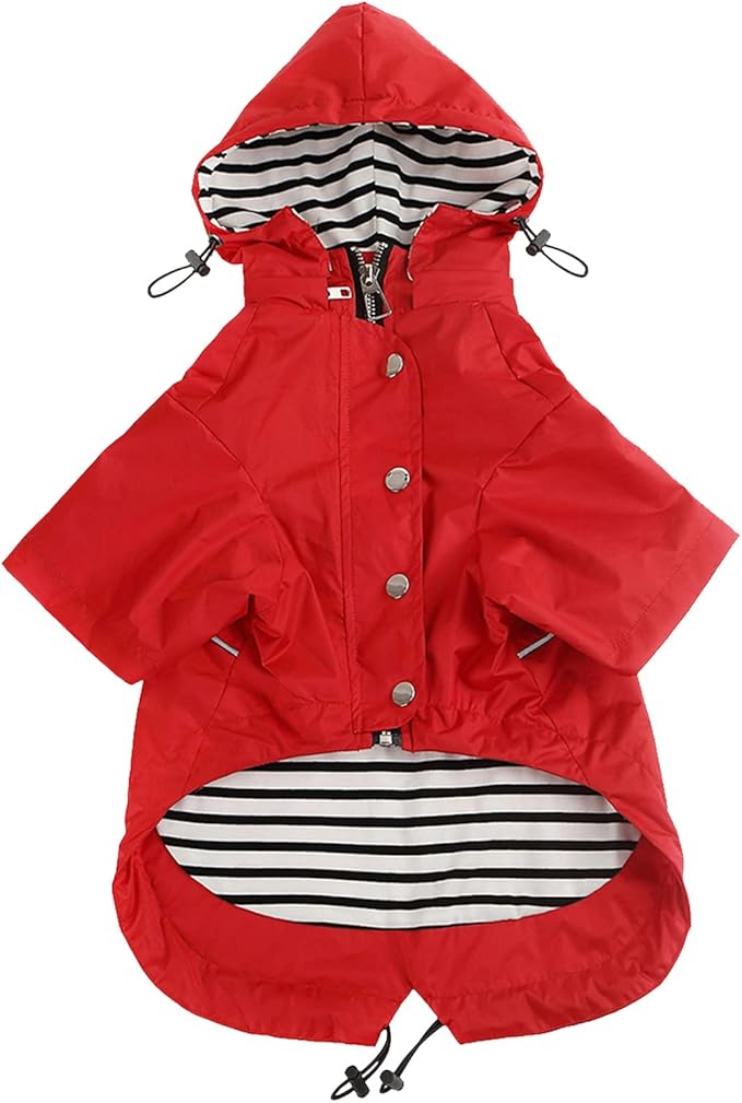 Morezi Dog Zip Up Raincoat with Reflective, Rain/Water Resistant, Adjustable Drawstring, Removable Hood, Raincoats with Legs 8lbs to 80lbs Available - Red - XL