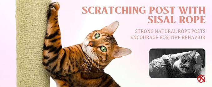 Cat Tree, Yellow, 56x19x19 Inches, All Breed Sizes, Climbing and Cuddling, Particle Board, Floor Mount