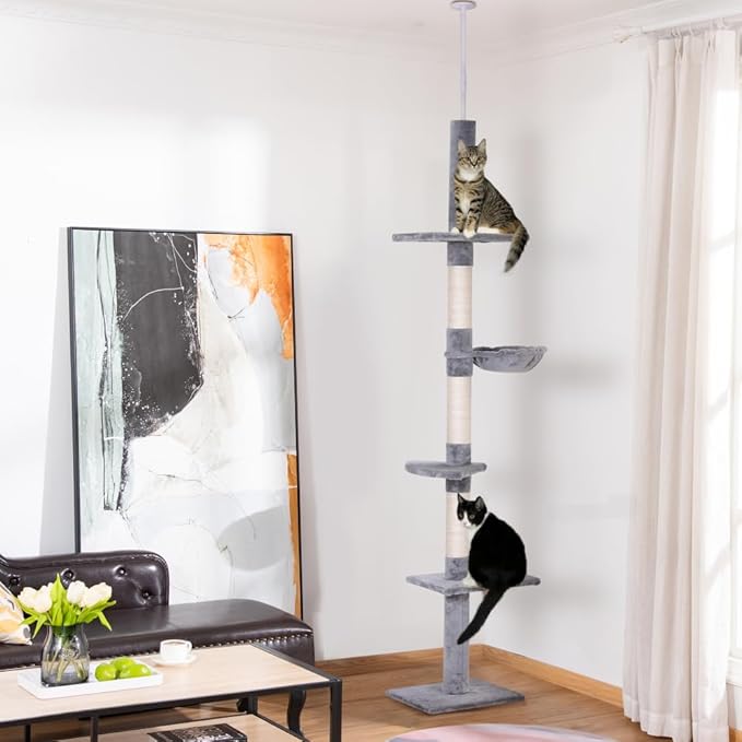 Premium Floor-to-Ceiling Cat Tree with Multiple Perches, Scratching Posts and Cozy Condos for Indoor Feline Play and Rest