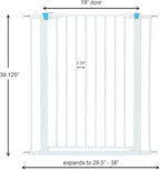 MidWest Homes for Pets 39 Inches Tall Walk-Though Steel Pet Gate, Pressure Mounted Dog Gate with Glow Strip Measures 29-38 Inches Wide & Includes Two 3-Inch-Wide Extensions, White