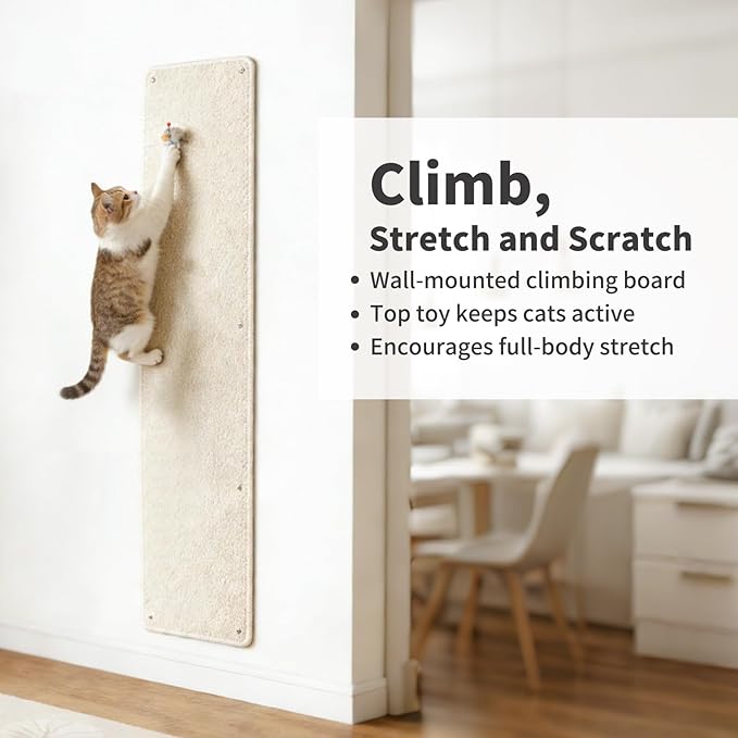 71" X 15.8" Thickened Cat Wall Climbing Carpet, Extra Large Cat Wall Scratcher Mat Imitation Sisal Wall Mounted Cat Scratcher with 16 pcs Fixed Nails for Indoor Furniture Couch Sofa Protection(White)