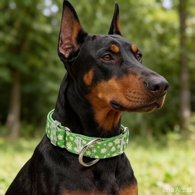 Green Martingale Collars for Dogs, Daisy Print No-Slip Escape Proof Choke No Pull Soft Nylon Training Dog Collars for Small Medium Large Breed Pet Dogs, S