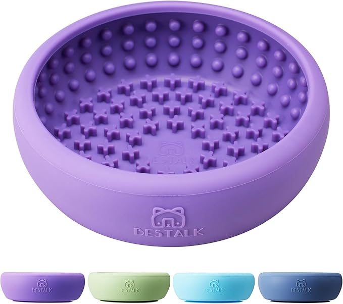 Dog Lick Bowl, Bestalk Anxiety Relief Lick Mat for Dogs, Non-Slip Freeze Licking Bowl Enrichment Puzzle Feeder for Distraction, BPA Free Silicone, Dishwasher Safe(Purple,S)