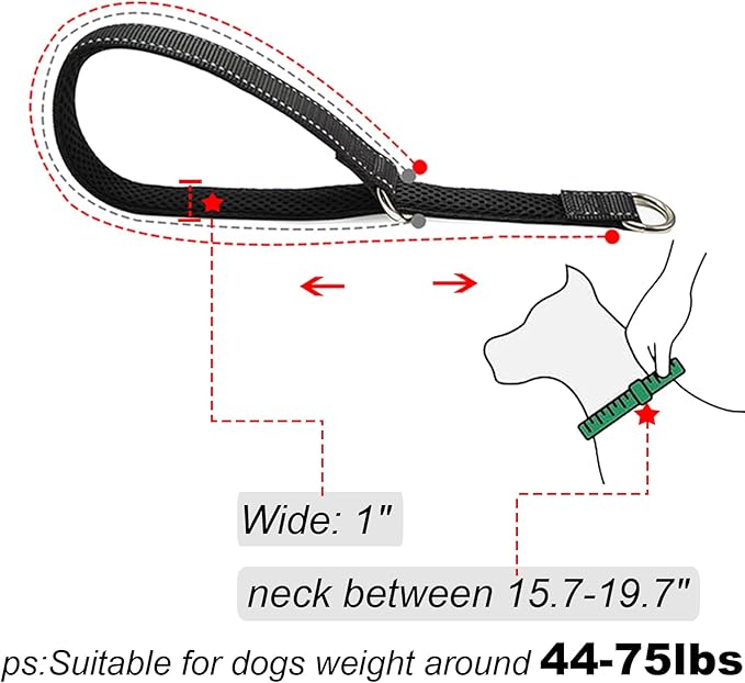 Reflective Slip Dog Collar, Loop Dog Collar for 44-75 lbs Dogs Nylon Collars with Soft Padded for Pet Training– Black 1" W x 22" L (Fits Neck 15.7"-19.7")