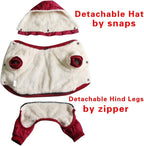 Fleece Lined Dog Coat with Detachable Hood and Detachable Hind Legs,Warm Puppy Jacket in Winter(Red M)