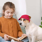 Dog Baseball Cap, Dog Cat Summer Beach Visor Hat with Ear Holes, Adjustable Puppy Sunbonnet Headdress (Red, Small)