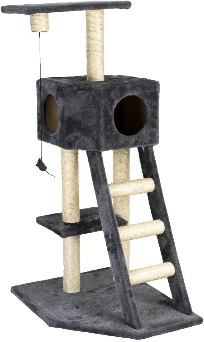 IRIS USA Three Tier Plush Cat Tree, Gray/Beige