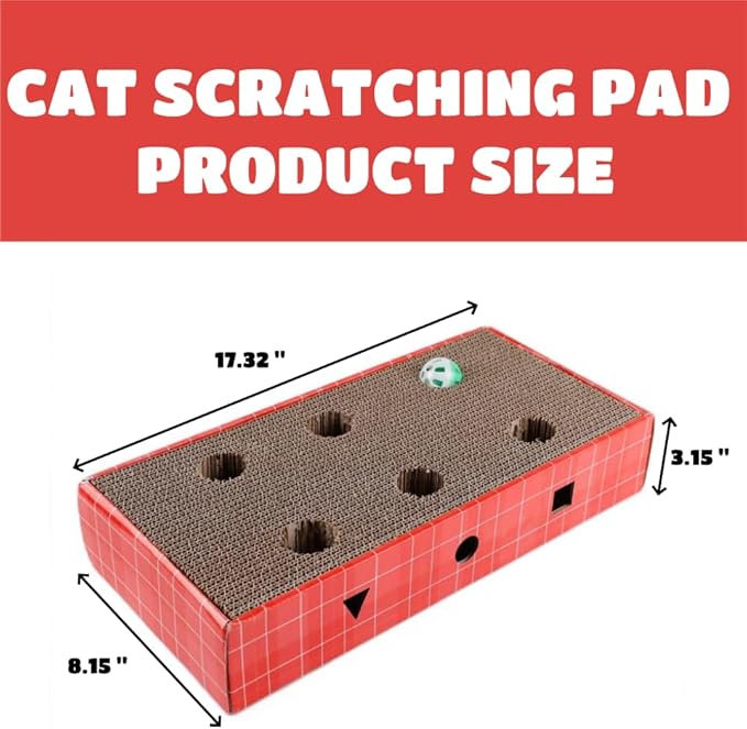 Cat Scratcher Cardboard 3-in-1 Interactive Cat Scratching Board with Bell Ball, Double-Sided Durable Corrugated Cat Toy for Indoor Cats